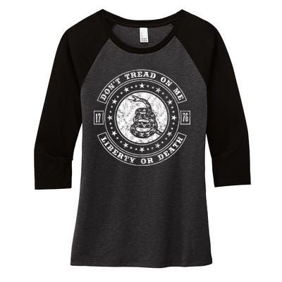 Liberty or Death 1776 Don't Tread on Me Women's Tri-Blend 3/4-Sleeve Raglan Shirt