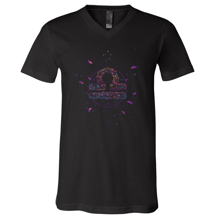 Libra Floral Zodiac V-Neck T-Shirt