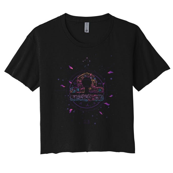 Libra Floral Zodiac Women's Crop Top Tee