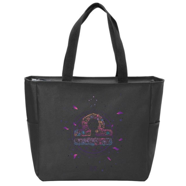 Libra Floral Zodiac Zip Tote Bag