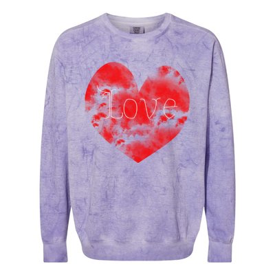 Love In Clouds Big Red Heart Distressed Valentines Day Great Gift Colorblast Crewneck Sweatshirt