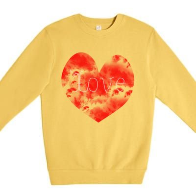 Love In Clouds Big Red Heart Distressed Valentines Day Great Gift Premium Crewneck Sweatshirt