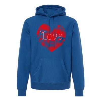 Love In Clouds Big Red Heart Distressed Valentines Day Great Gift Premium Hoodie