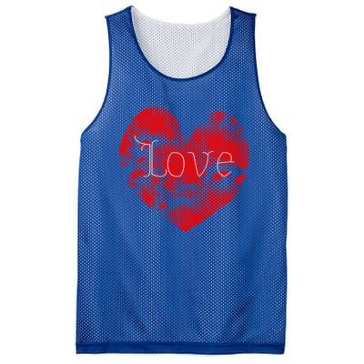 Love In Clouds Big Red Heart Distressed Valentines Day Great Gift Mesh Reversible Basketball Jersey Tank