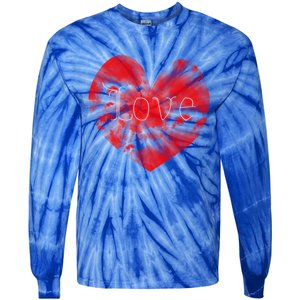 Love In Clouds Big Red Heart Distressed Valentines Day Great Gift Tie-Dye Long Sleeve Shirt