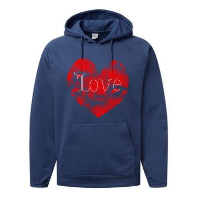 Love In Clouds Big Red Heart Distressed Valentines Day Great Gift Performance Fleece Hoodie