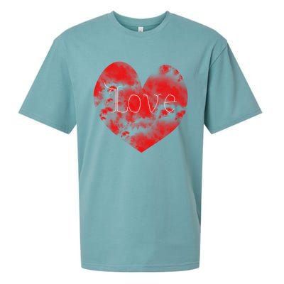 Love In Clouds Big Red Heart Distressed Valentines Day Great Gift Sueded Cloud Jersey T-Shirt