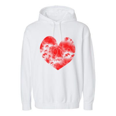 Love In Clouds Big Red Heart Distressed Valentines Day Great Gift Garment-Dyed Fleece Hoodie