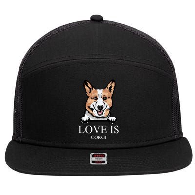 Love Is Corgi Dog 7 Panel Mesh Trucker Snapback Hat