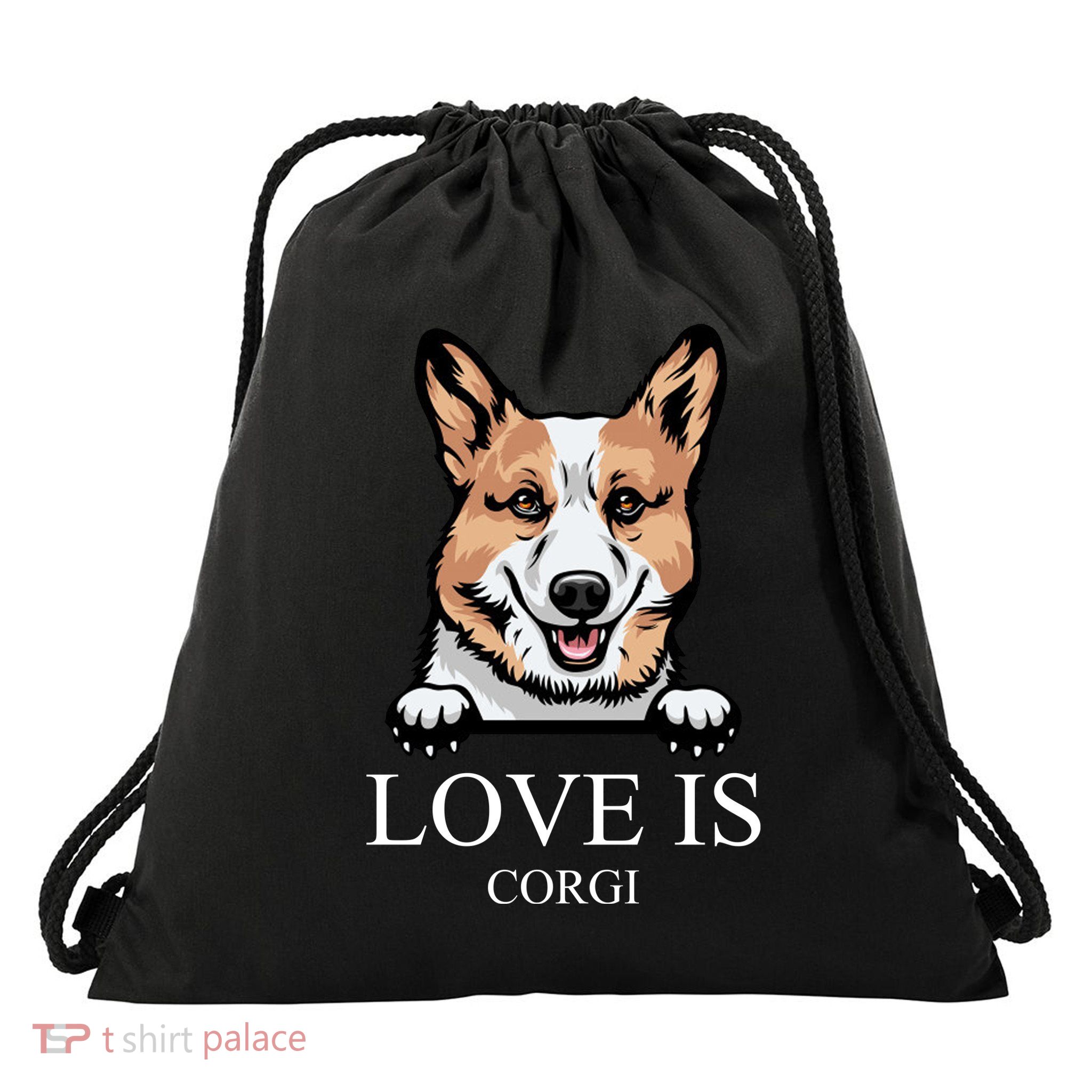 Love Is Corgi Dog Drawstring Bag