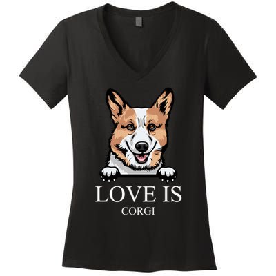 Love Is Corgi Dog Women's V-Neck T-Shirt