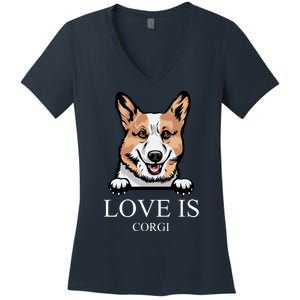 Love Is Corgi Dog Women's V-Neck T-Shirt