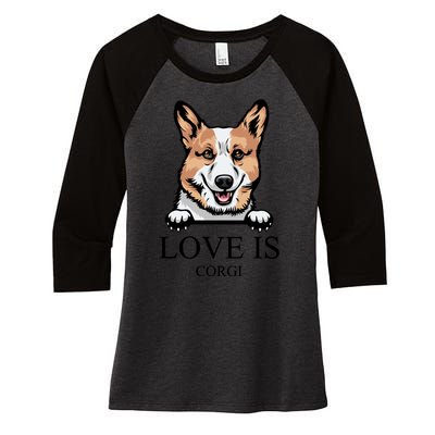 Love Is Corgi Dog Women's Tri-Blend 3/4-Sleeve Raglan Shirt