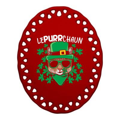 Lepurrchaun Irish Cat Lover Kitty Owner Saint Patricks Day Funny Gift Ceramic Oval Ornament