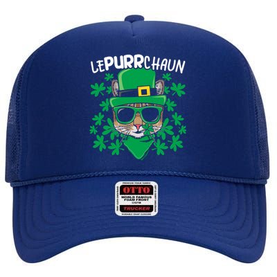 Lepurrchaun Irish Cat Lover Kitty Owner Saint Patricks Day Funny Gift High Crown Mesh Back Trucker Hat