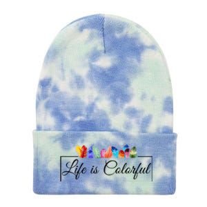 Life Is Colorful Positive Quote Tie Dye 12in Knit Beanie