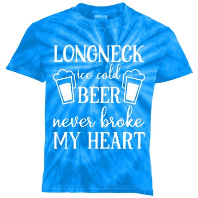 Longneck Ice Cold Beer Never Broke My Heart Kids Tie-Dye T-Shirt