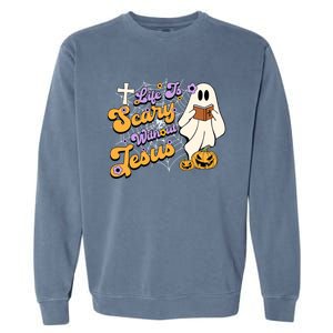 Life Is Crazy Without Jesus Halloween Fall Christian Lover Gift Garment-Dyed Sweatshirt