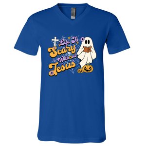 Life Is Crazy Without Jesus Halloween Fall Christian Lover Gift V-Neck T-Shirt