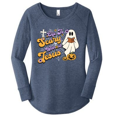 Life Is Crazy Without Jesus Halloween Fall Christian Lover Gift Women's Perfect Tri Tunic Long Sleeve Shirt