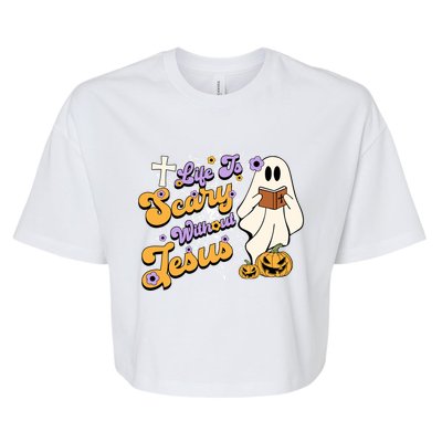 Life Is Crazy Without Jesus Halloween Fall Christian Lover Gift Bella+Canvas Jersey Crop Tee