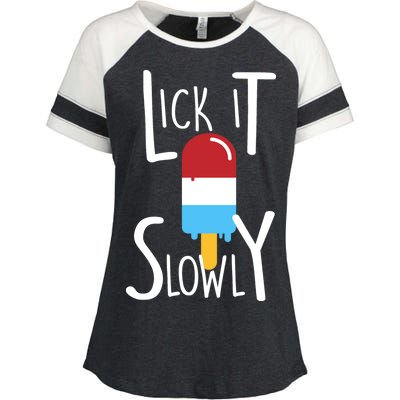 Lick It Slowly Popsicle Enza Ladies Jersey Colorblock Tee