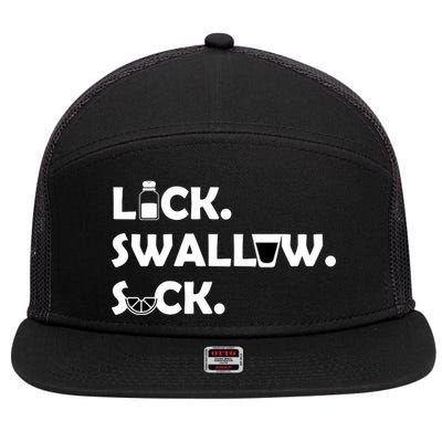 Lick Swallow Suck Funny Tequila 7 Panel Mesh Trucker Snapback Hat