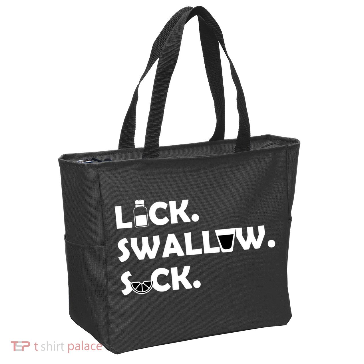 Lick Swallow Suck Funny Tequila Zip Tote Bag