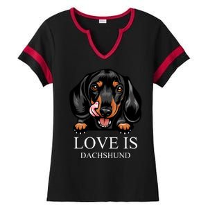 Love Is Dachshund Ladies Halftime Notch Neck Tee