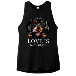 Love Is Dachshund Ladies PosiCharge Tri-Blend Wicking Tank