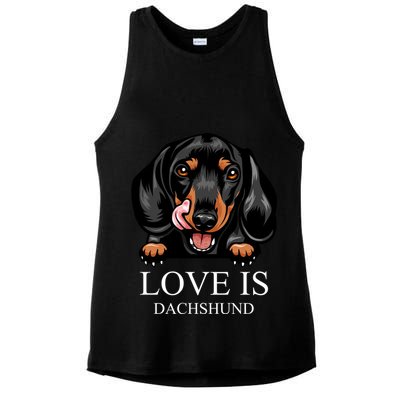 Love Is Dachshund Ladies PosiCharge Tri-Blend Wicking Tank