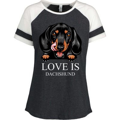 Love Is Dachshund Enza Ladies Jersey Colorblock Tee