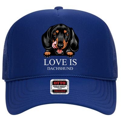 Love Is Dachshund High Crown Mesh Back Trucker Hat