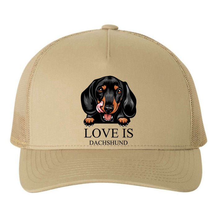 Love Is Dachshund Yupoong Adult 5-Panel Trucker Hat