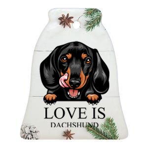 Love Is Dachshund Ceramic Bell Ornament