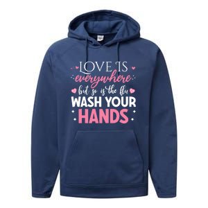 Love Is Everywhere But So Is The Flu Valentine’s Day Nurse Gift Performance Fleece Hoodie