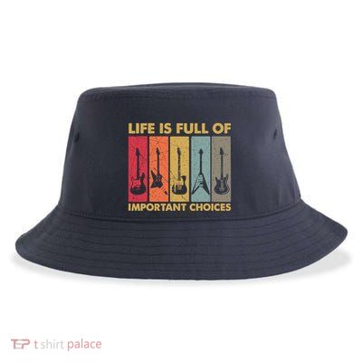 Life Is Full Of Important Choices Funny Guitar Vintage Retro Sustainable Bucket Hat