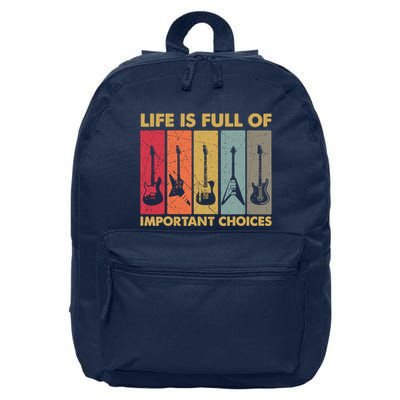 Life Is Full Of Important Choices Funny Guitar Vintage Retro 16 in Basic Backpack