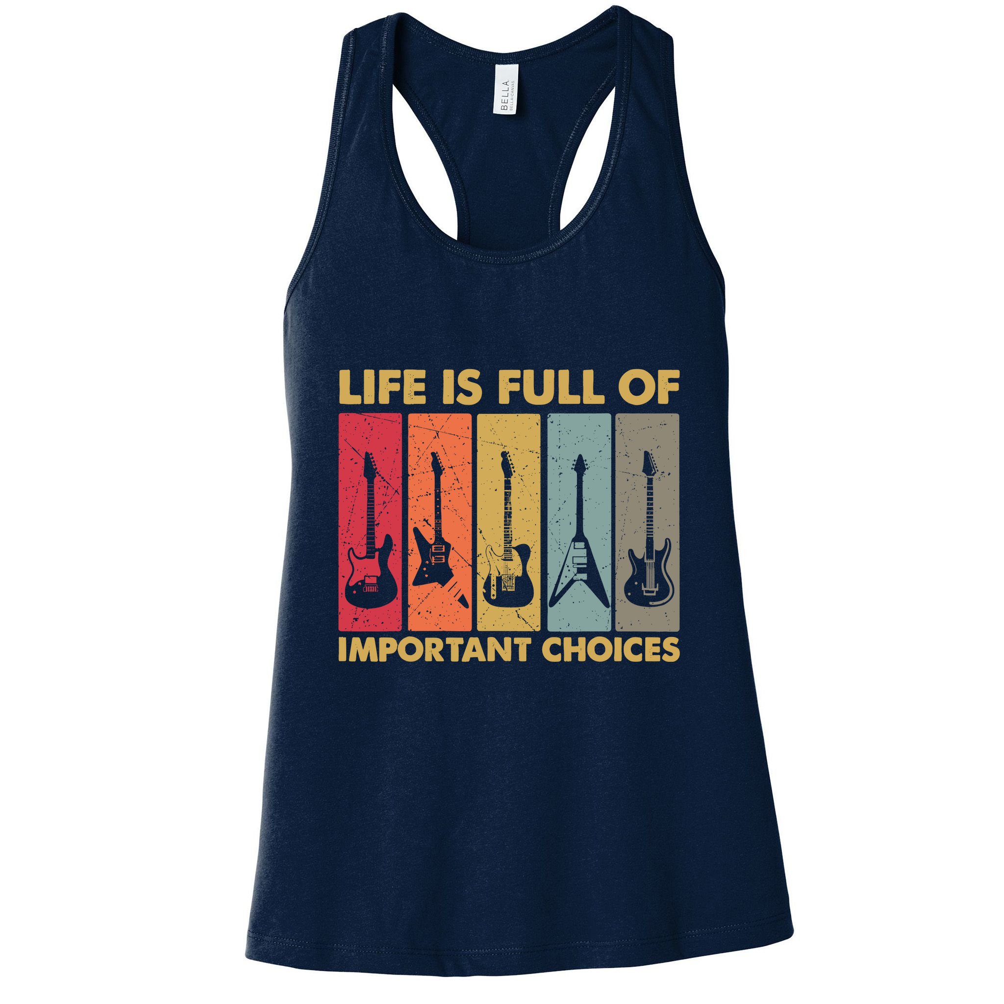 Life Is Full Of Important Choices Funny Guitar Vintage Retro Womens Tank Top