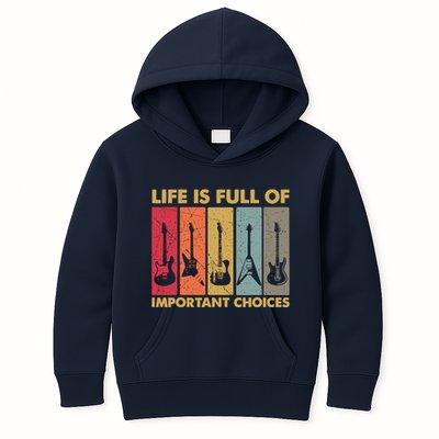 Life Is Full Of Important Choices Funny Guitar Vintage Retro Kids Hoodie