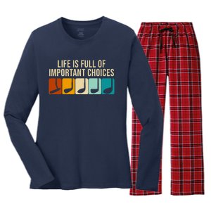 Life Is Full Of Important Choices Retro Golf Women's Long Sleeve Flannel Pajama Set 