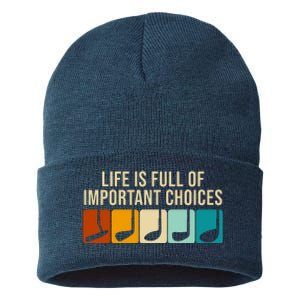 Life Is Full Of Important Choices Retro Golf Sustainable Knit Beanie