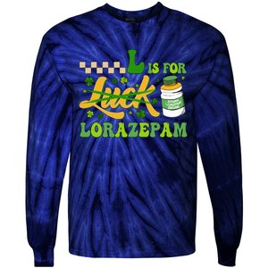 L Is For Lorazepam Retro Nurse Nursing Hospital Saint Patrick's Day Tie-Dye Long Sleeve Shirt