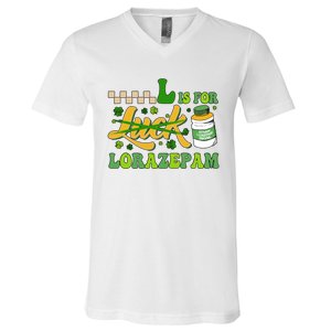 L Is For Lorazepam Retro Nurse Nursing Hospital Saint Patrick's Day V-Neck T-Shirt