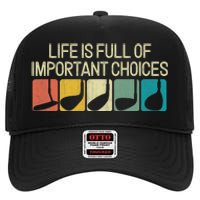 Life Is Full Of Important Choices Vintage Golf Golfer High Crown Mesh Back Trucker Hat