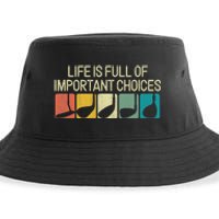 Life Is Full Of Important Choices Vintage Golf Golfer Sustainable Bucket Hat