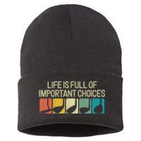 Life Is Full Of Important Choices Vintage Golf Golfer Sustainable Knit Beanie