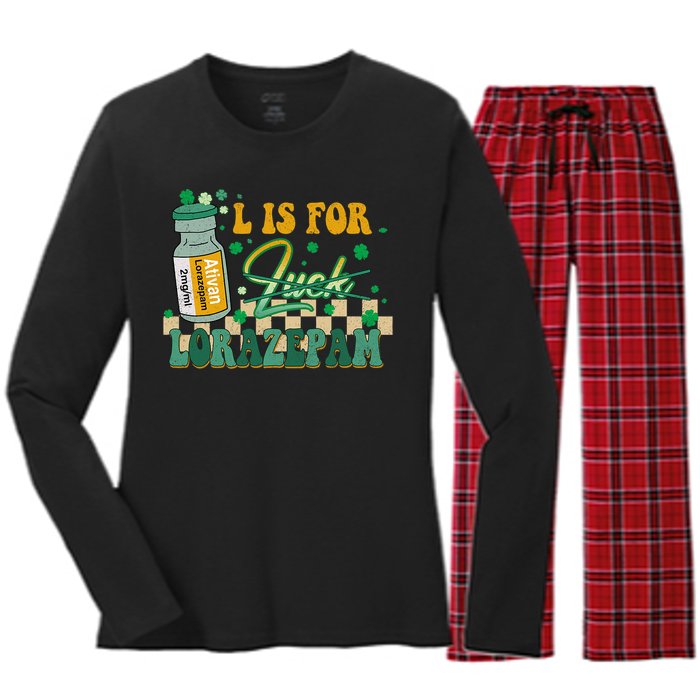 L Is For Lorazepam St Patrick's Day Nurse Pharmacist Crna Women's Long Sleeve Flannel Pajama Set 