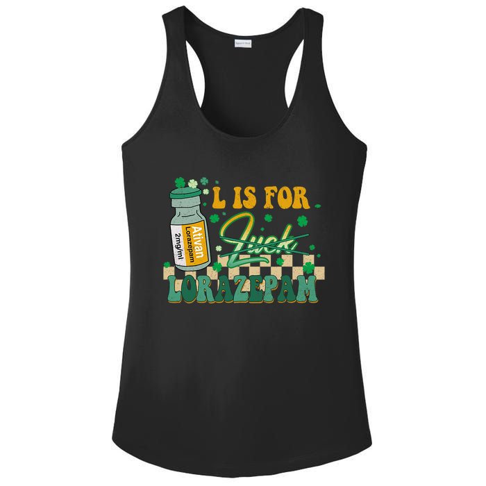 L Is For Lorazepam St Patrick's Day Nurse Pharmacist Crna Ladies PosiCharge Competitor Racerback Tank