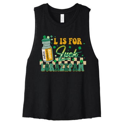 L Is For Lorazepam St Patrick's Day Nurse Pharmacist Crna Women's Racerback Cropped Tank